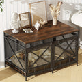 43-Inch Corner Dog Crate Furniture with Vintage Wood-Look Top, Metal Mesh Sides and Side Doors — image 1
