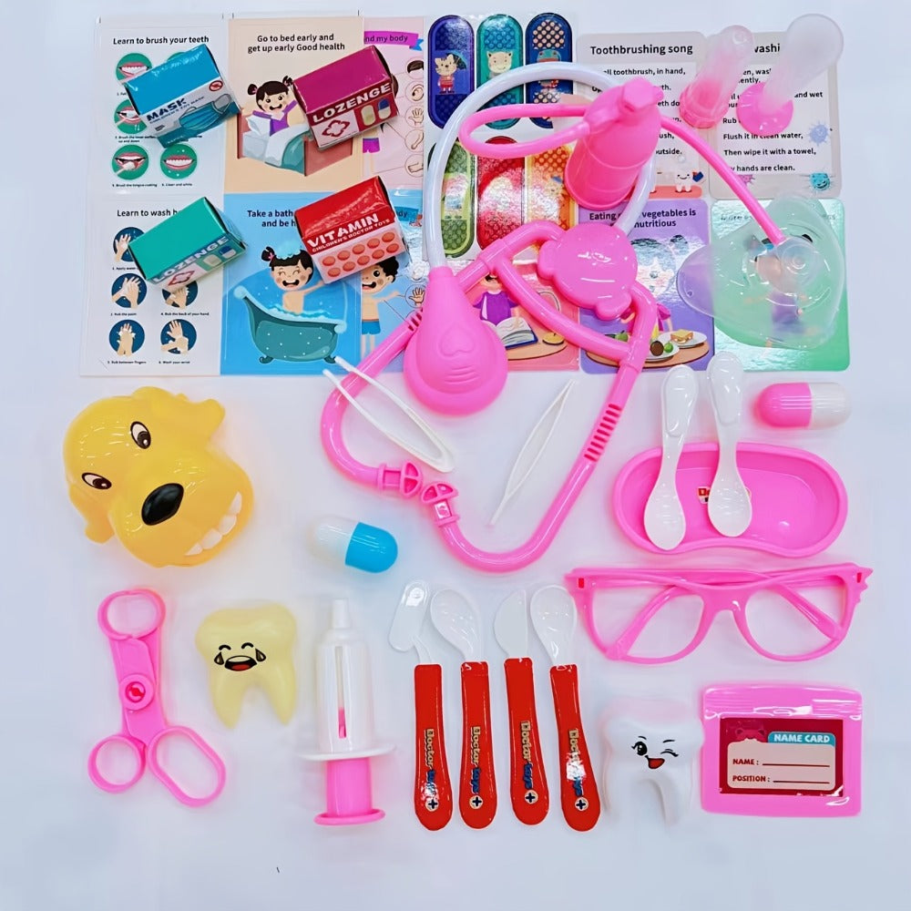 Pink Doctor Pretend Play Toy Set 40pcs for Girls, Simulation Nurse Kit with Stethoscope Injection Dental Tools — image 3