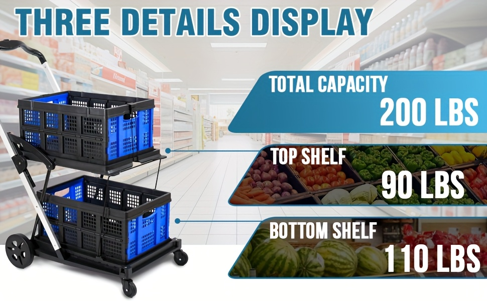 Two Tier Cart with 2 Storage Crates 360° Swivel Wheels, for Garden, Patio and Yard Use, with the Listed Configuration — image