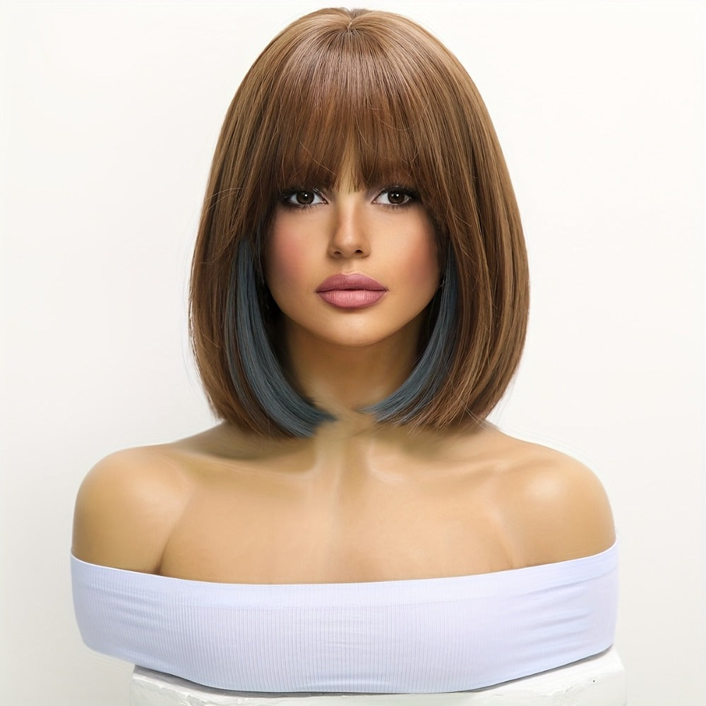Synthetic Wig 12-Inch Straight Bob with Bangs and Rose Net Cap in Four Color Finishes for Daily Style — image 13