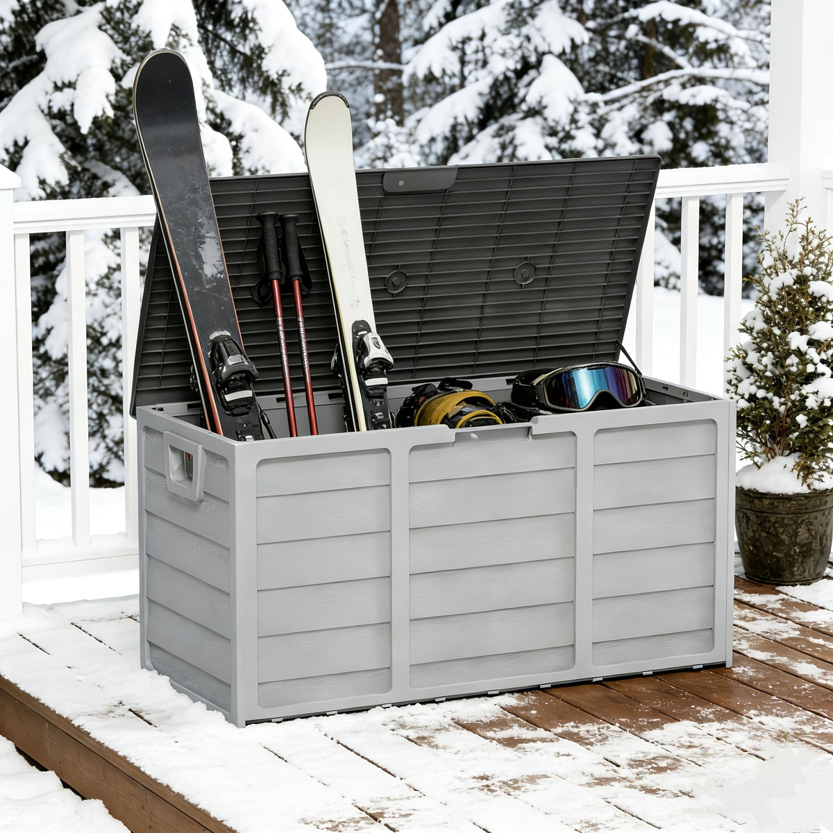 75-Gallon Low-Profile Outdoor Storage Box in Black with Hinged Lid, Side Handles and 41.4 x 18 x 21.3-Inch Size — image 4