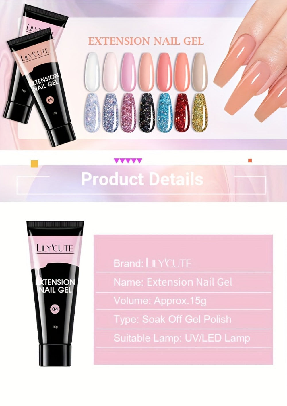 Builder Gel Nail Extension Kit – Quick Build UV LED Acrylic Gel in White Nude Pink Crystal for Nail Construction Overlay Scul
