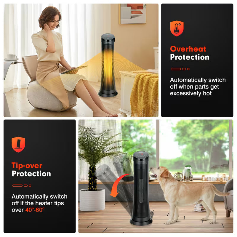 1500W Portable PTC Ceramic Space Heater with Thermostat and Timer