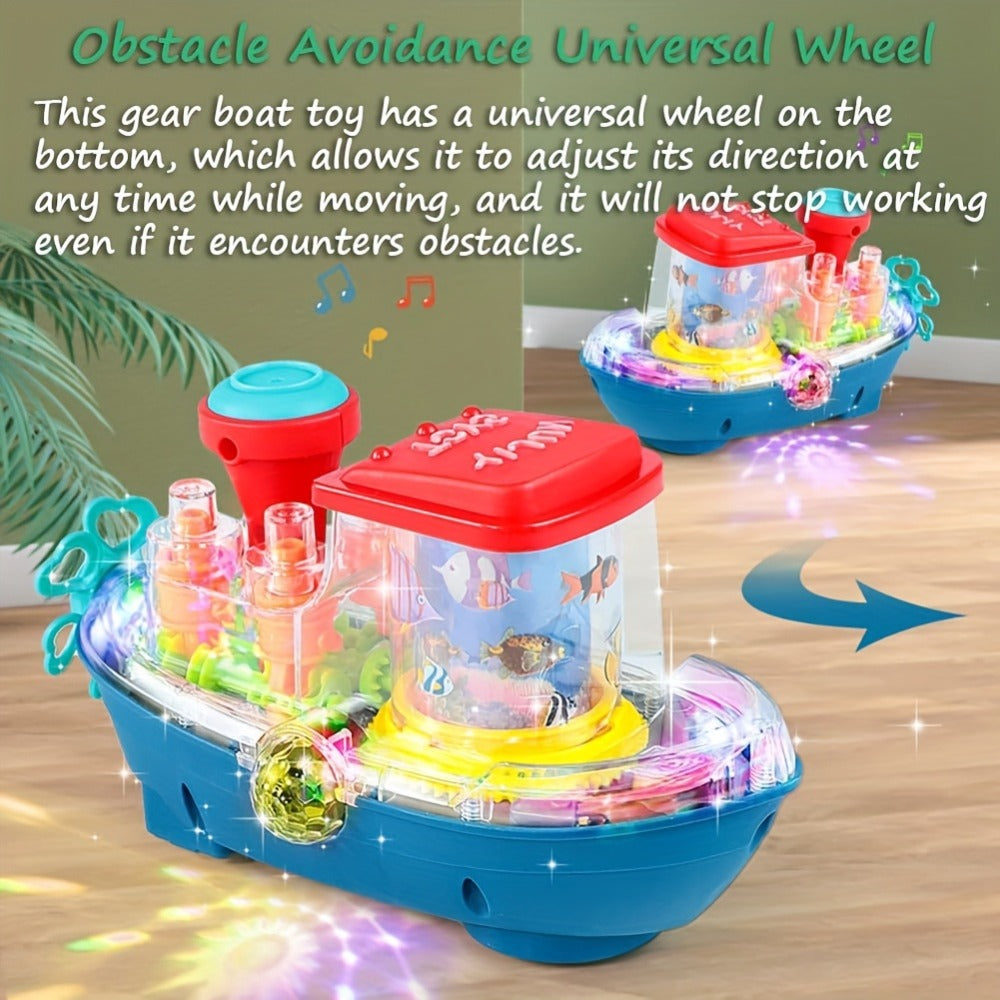 Interactive Sensory Boat Toy for Toddlers 2+, Underwater Ocean Theme with Fish & Coral, Rotating Scroll Screen & Music — imag
