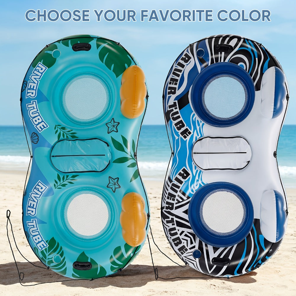 Pool Float Double Ring Raft for Two with Detachable Cooler, Two Cup Holders and Inflatable Backrests — image 10