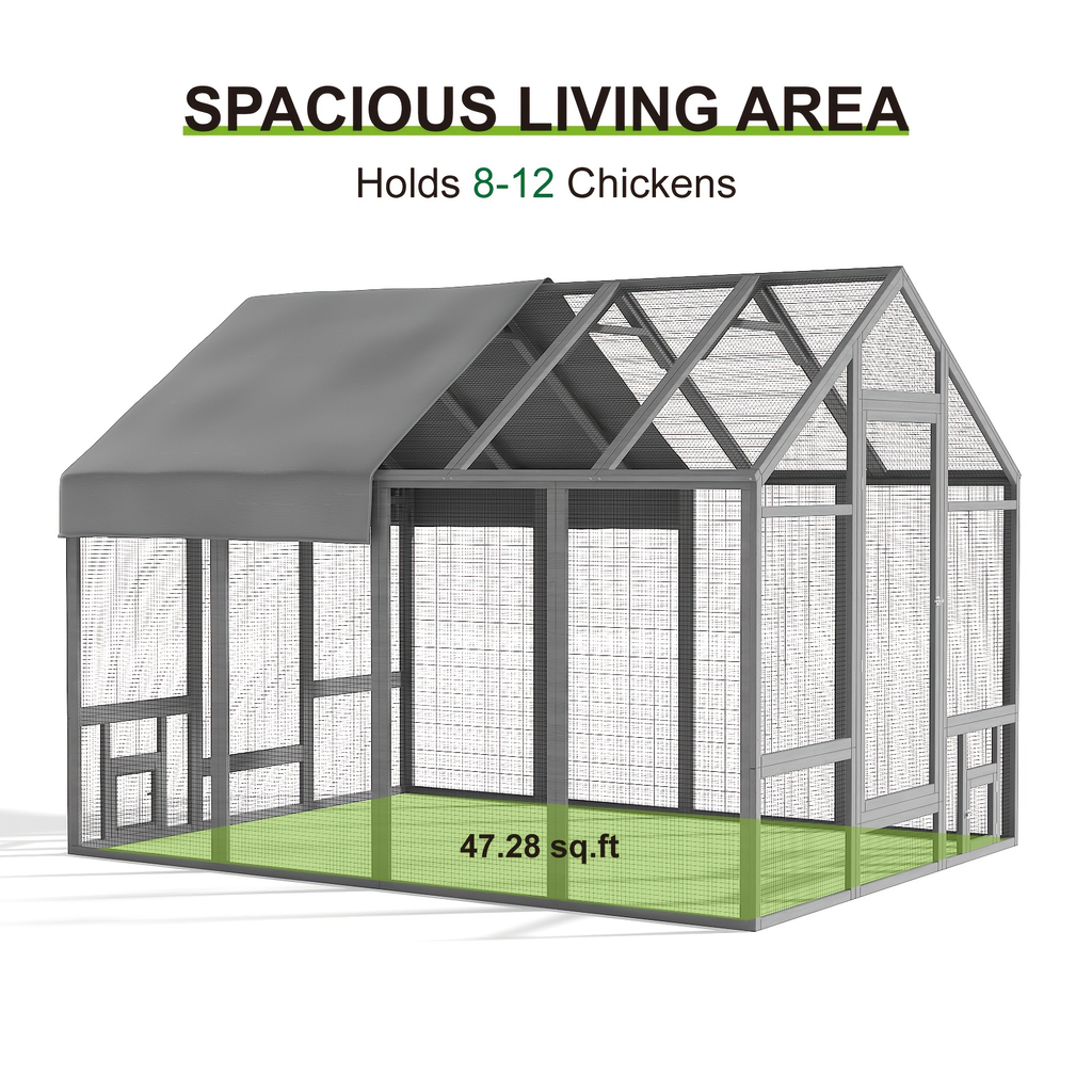 Walk-In Chicken Coop 96" Extra Large with Movable Fence, Outdoor Wooden Poultry Cage with Cover, Nesting Box & Walk-In Run fo