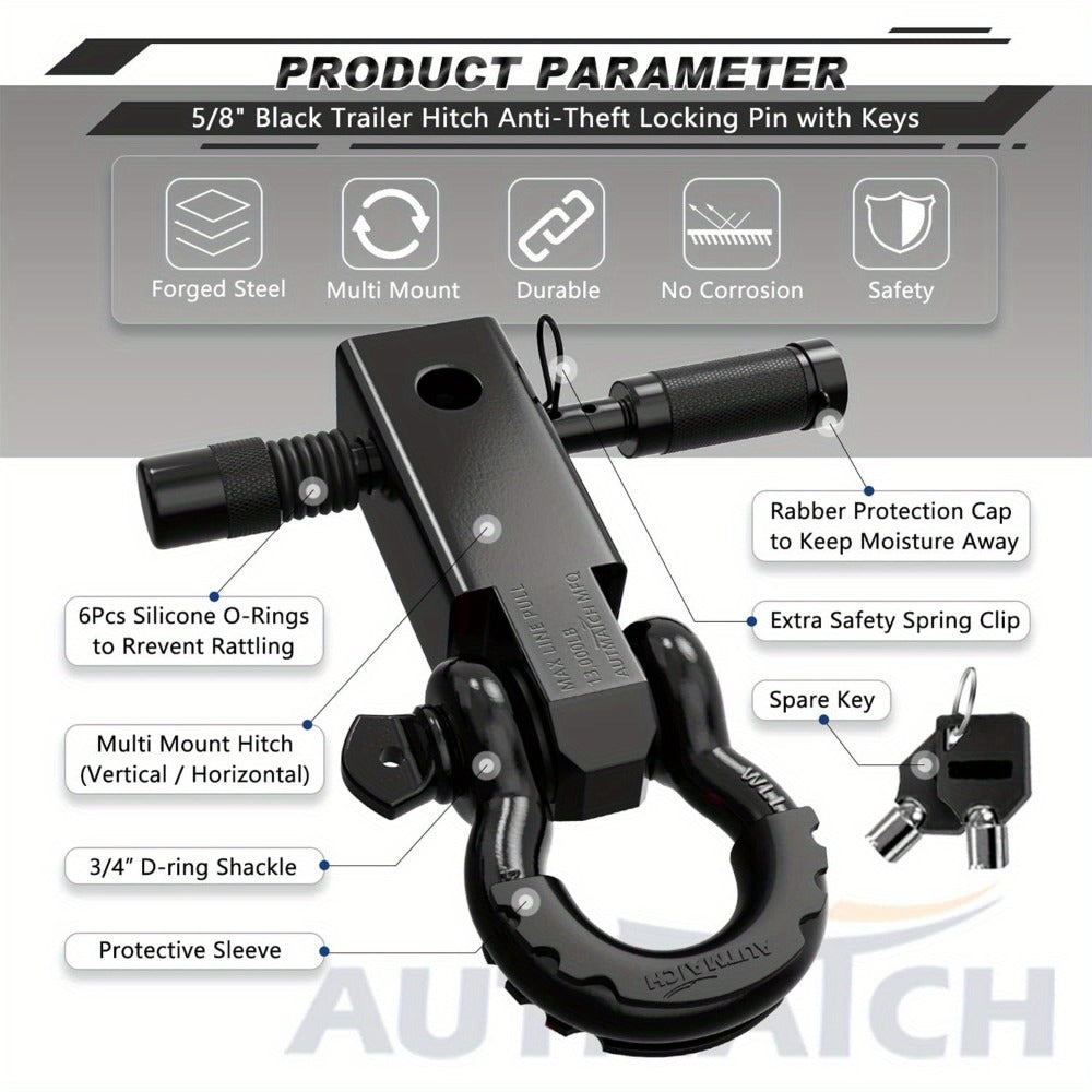 Shackle Hitch Receiver Kit 2 Inch – 45, 000 lbs Break Strength, Drop-Forged Steel, Lock Pin & D-Ring, Fits Truck RV ATV Boat,
