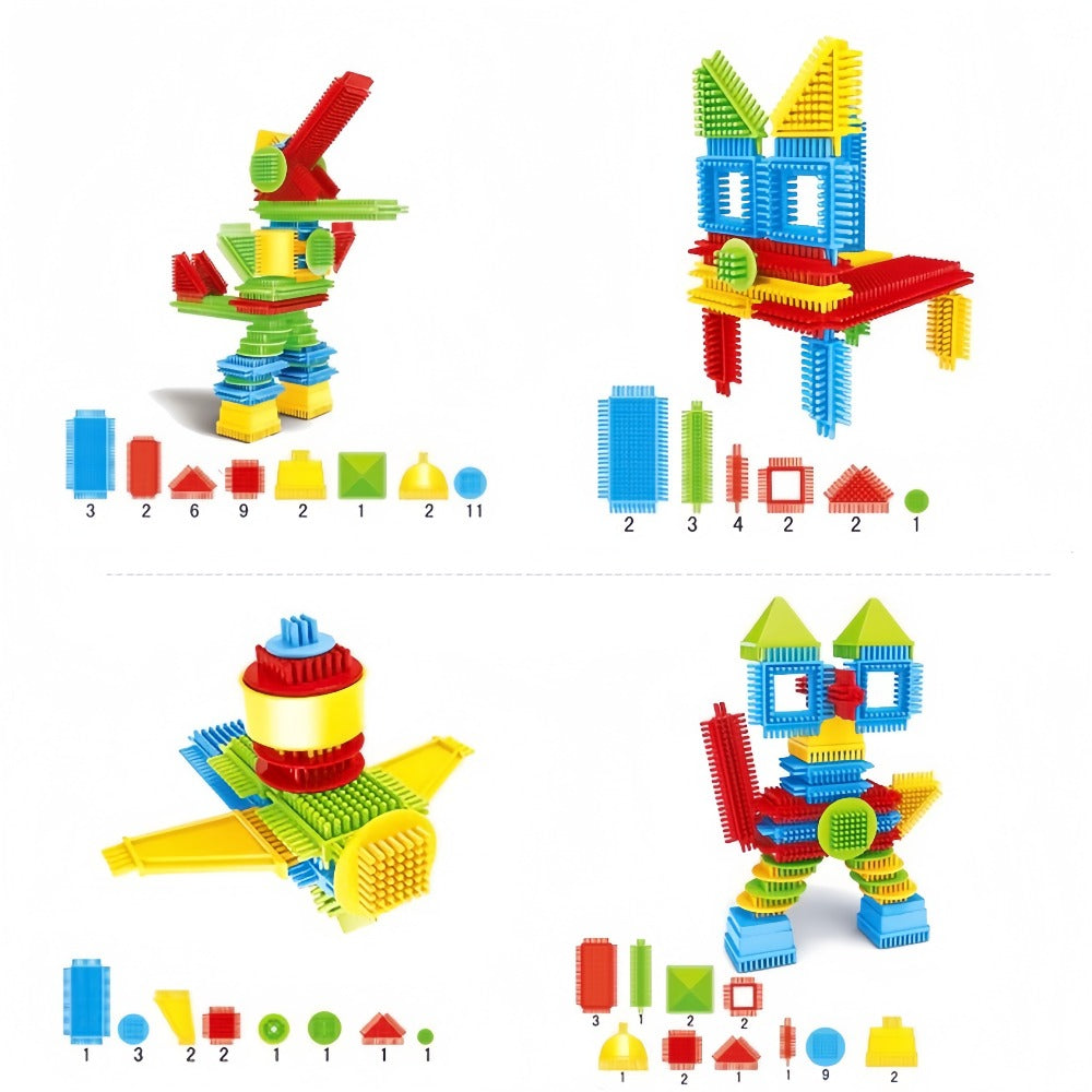Building Block Set Bristle Construction Pieces, 150-Piece Colorful Interlocking Shapes with Storage Tub — image 13