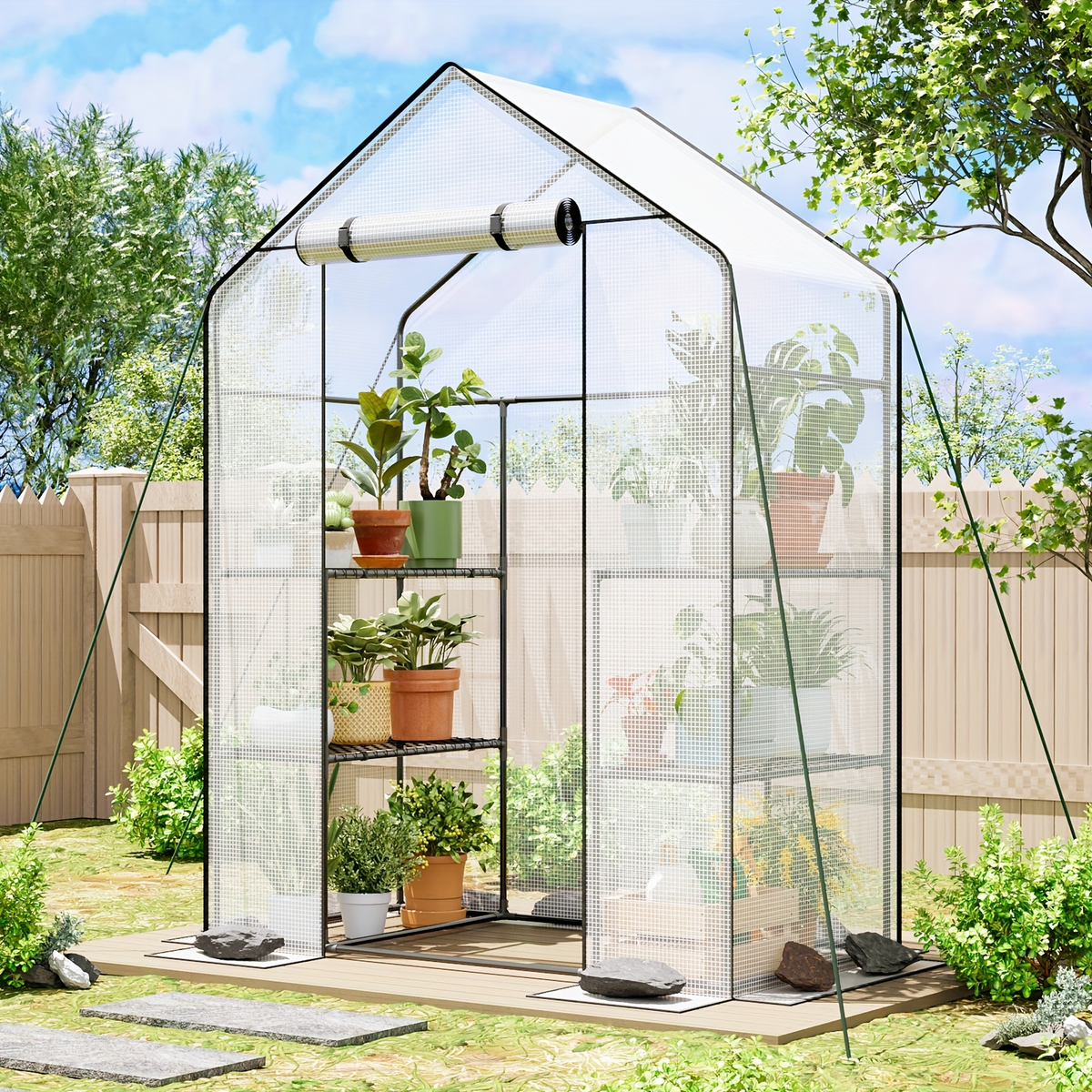 Tiered Greenhouse Shelves 3/4-Tier Portable Mini Plant Greenhouse with PE Cover & Aluminum Frame, Indoor Outdoor Warm House f
