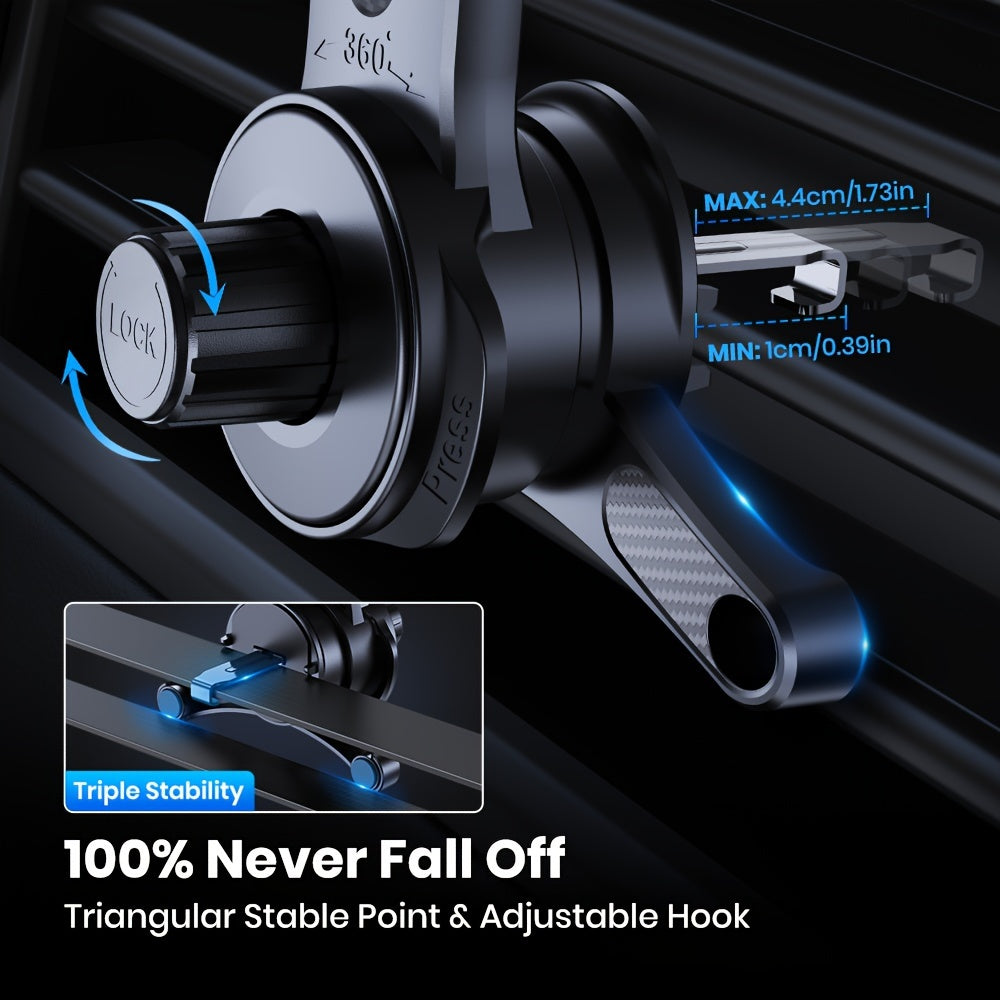 Three-Point Air-Vent Phone Mount with Extendable Hook, Adjustable Arm and Black Finish for In-Car Viewing — image 4