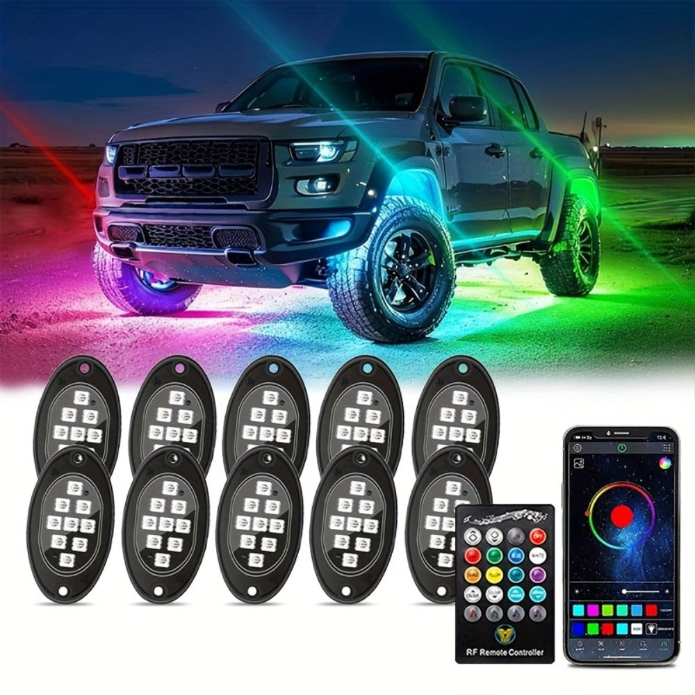 RGB LED Rock Lights Kit for Trucks & Off-Road – App & Remote Control, Music Mode, Underglow Neon Lights for SUV, ATV, UTV — i