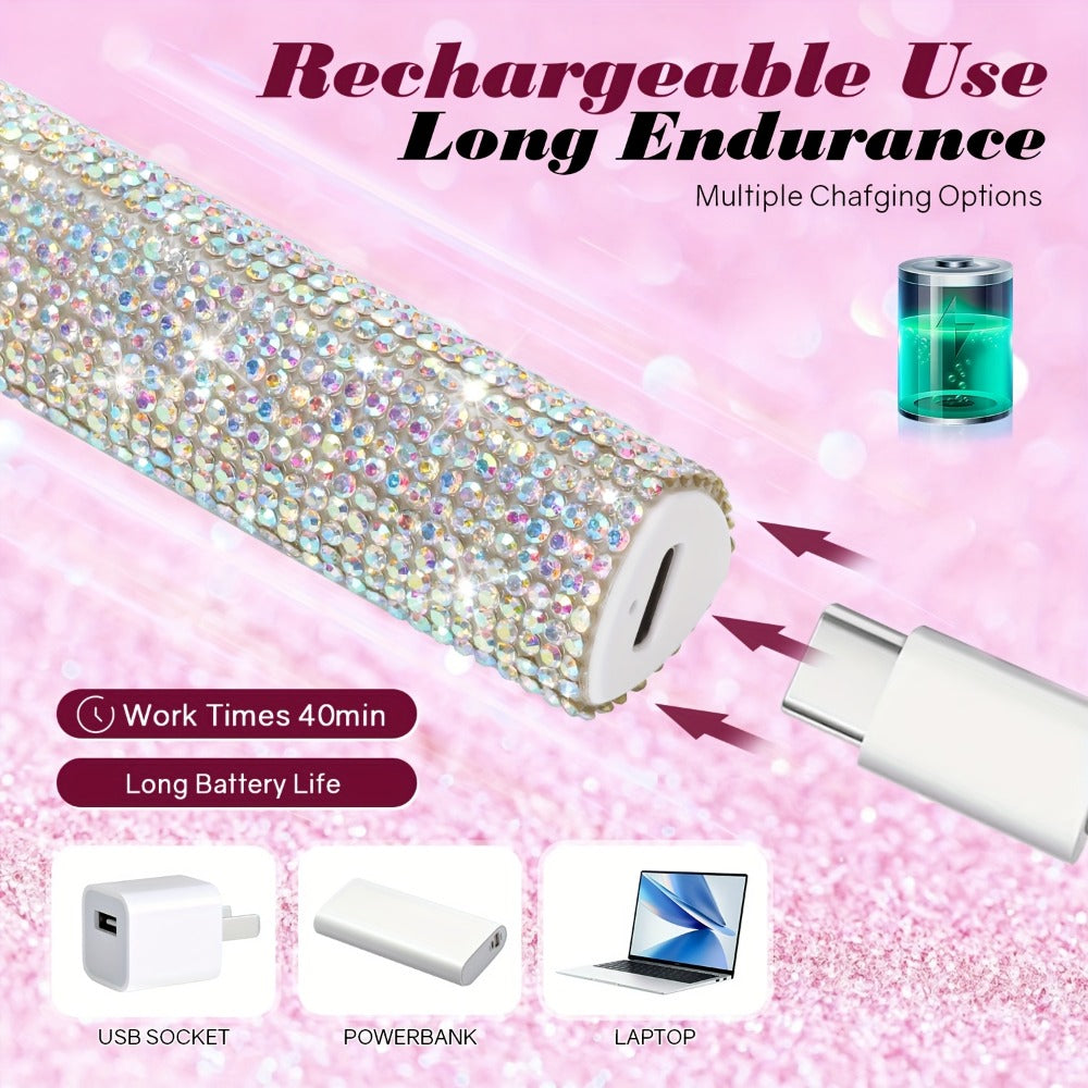 Portable LED Nail Lamp Rhinestone Design USB Rechargeable 365+405nm Quick Dry Gel Curer 20s 60s Timer LCD Display Wireless Na