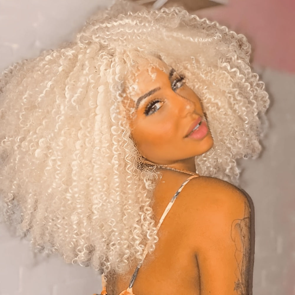 Synthetic Wig 18-Inch Kinky Curly Afro with Full Bangs, Glueless Straps and Combs for Costume Styling — image 8