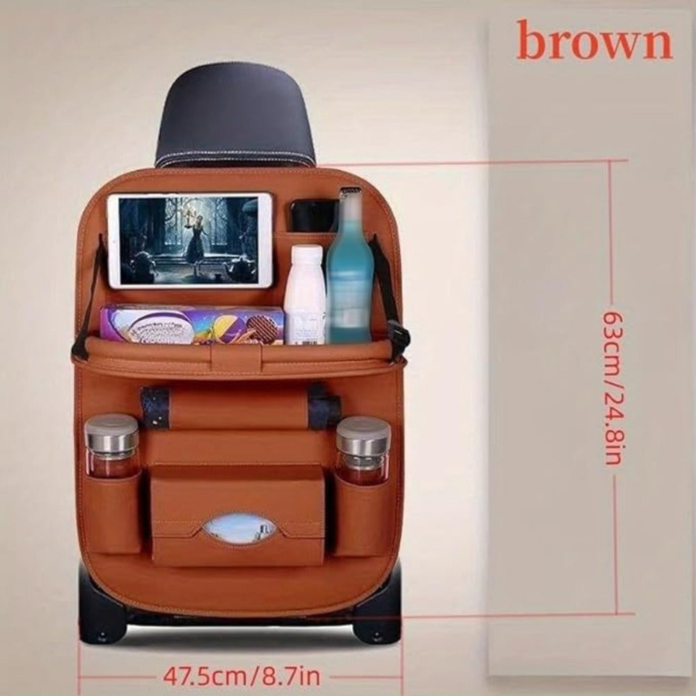 Car Rear Seat Organizer with Foldable Table, Footrest, Cup Holder, Tissue Box & Laptop Base – 2-Piece Premium Back Seat Stora