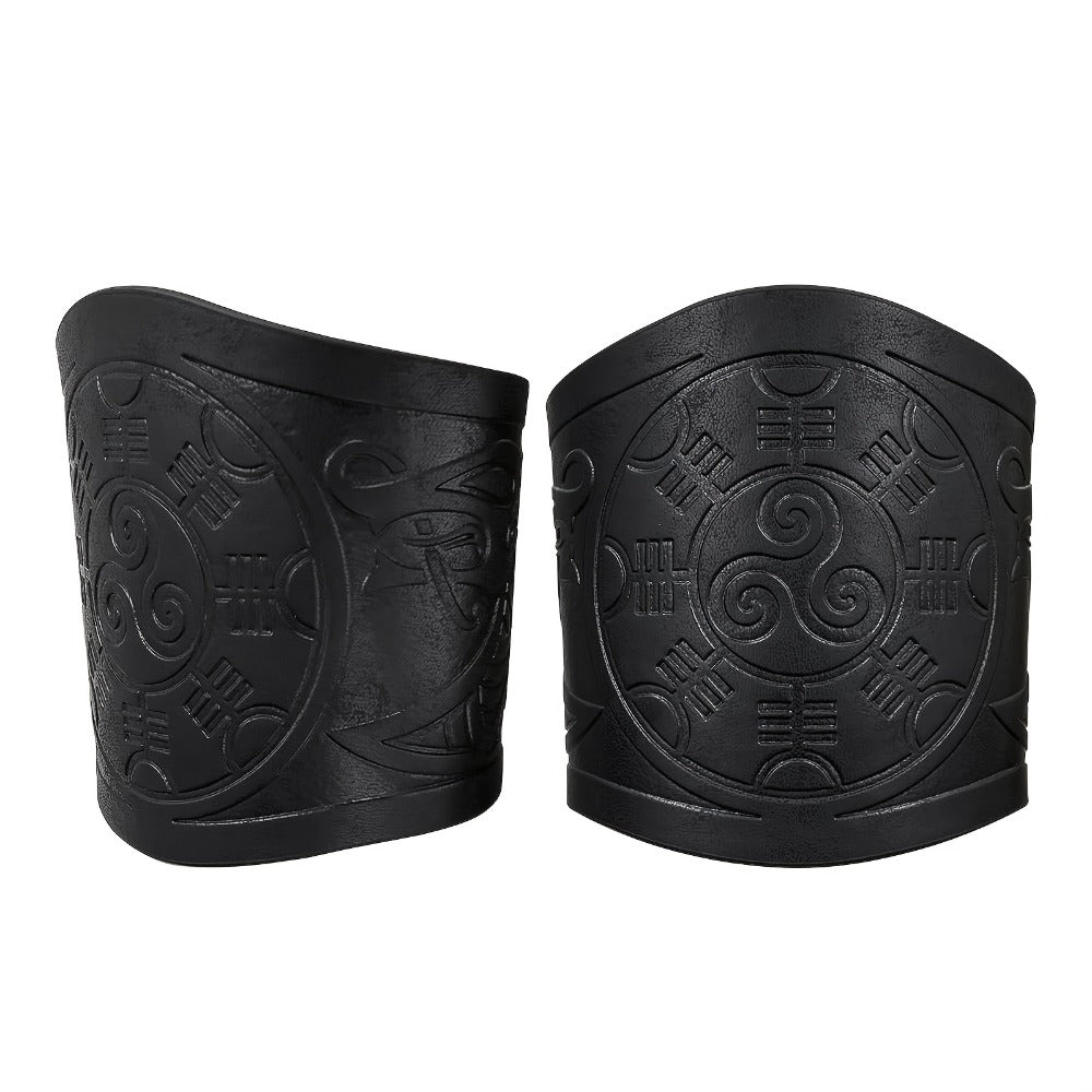 Viking Leather Cuff Bracelet Set 2pcs Norse Mythology Mjolnir Vegvisir Embossed Wristband for Men Women Halloween Gift — imag