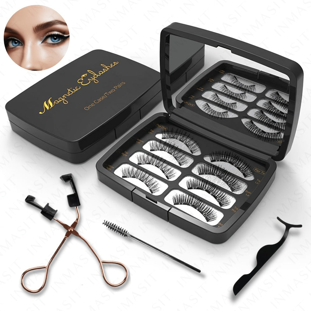 Eight-Piece Black Magnetic False Eyelash Kit with Rectangular Case, Applicator, Tweezers and Brush — image 4