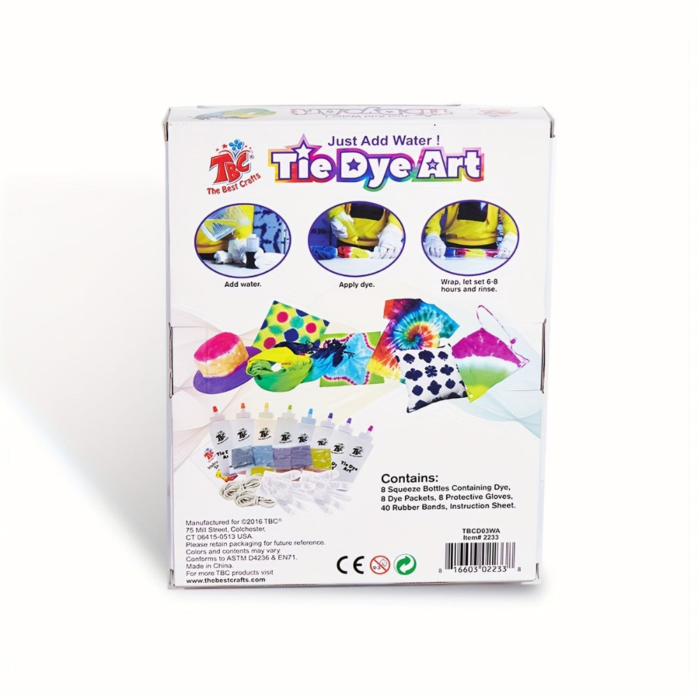 Tie-Dye Craft Kit with Eight Squeeze Bottles, Dye Packets, 40 Rubber Bands, Gloves and Instruction Sheet — image 8