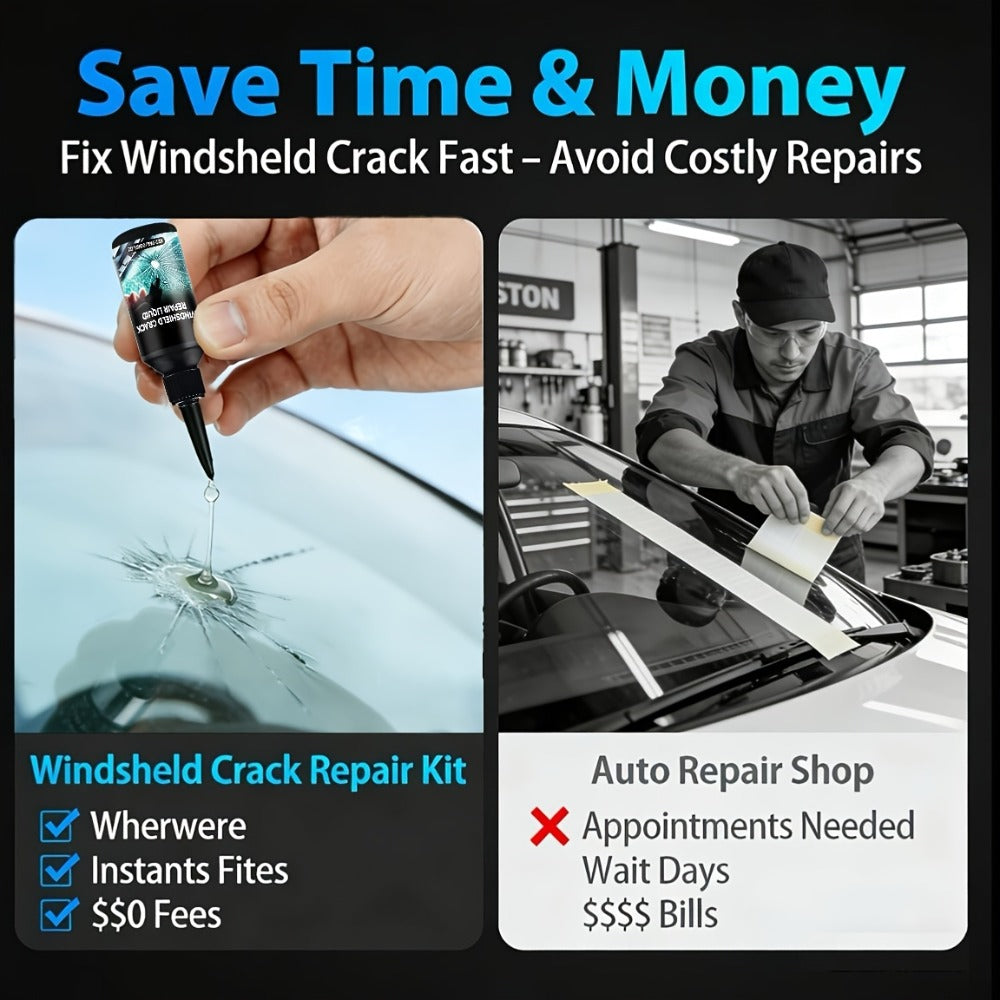 Windshield Repair Kit – Nano Resin Fix for Chips, Bullseye & Star Cracks in 15 Minutes, DIY Glass Crack Repair with Suction I