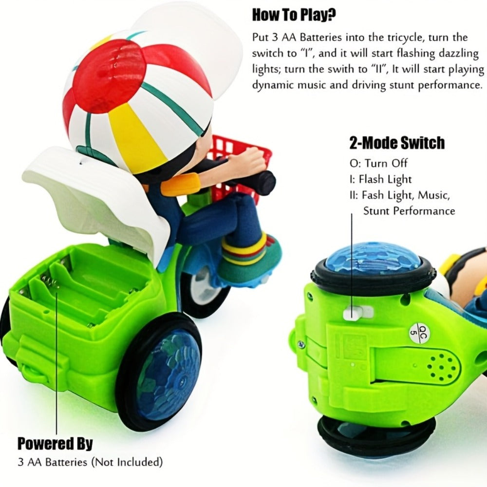 Kids Electric Tricycle Toy Motorcycle with 360° Rotation & Luminous Lights, Push & Power Dual-Mode Stunt Vehicle for Toddlers