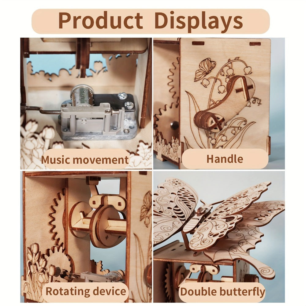 Wooden Butterfly Music Box Model Kit with Colour Butterfly or Natural Butterfly Music Box Checkout Options — image 8