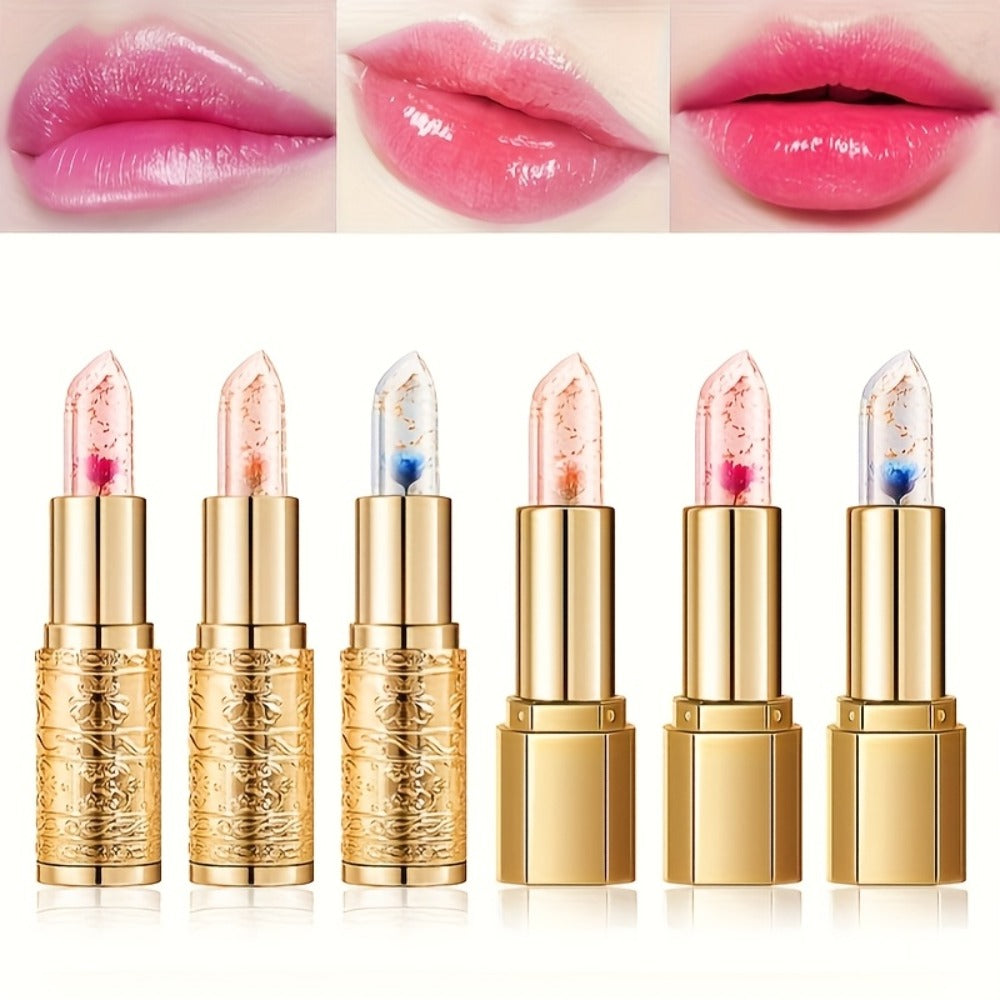 Jelly Flower Lipstick Set 6-Pack Color Changing Lip Balm Temperature Activated Tint Hydrating Squalane Formula Moisturizing T