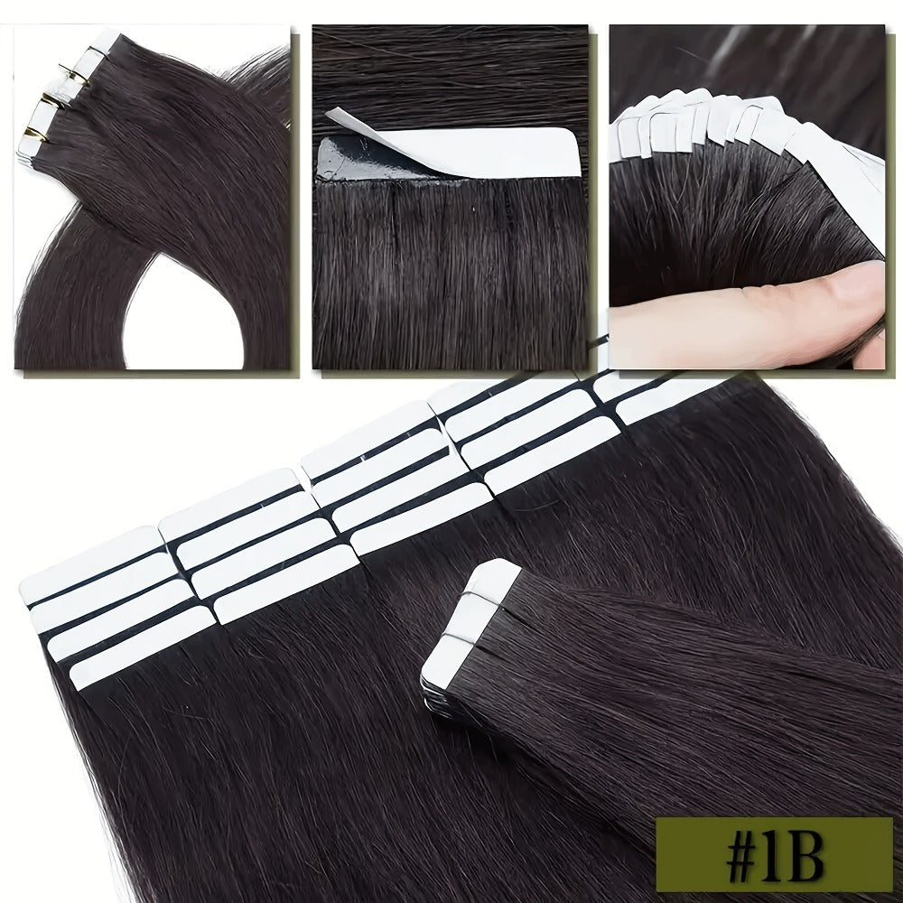 Tape In Hair Extensions Human Hair Straight Natural Black 1B Seamless Skin Weft 10pcs 30g 16 20 22 24 Inch Invisible Blend fo