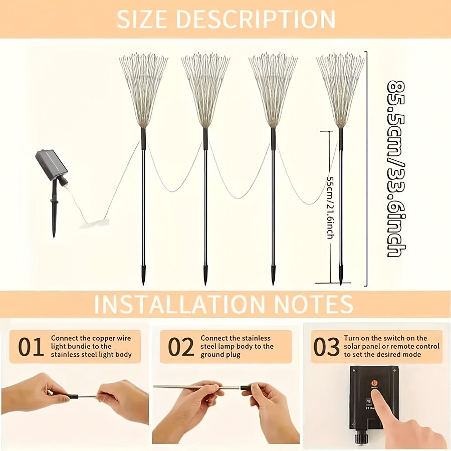 Solar Garden Lights Firework Stakes with 240-640 LEDs, 8 Modes, 4/8 Packs and Three Light Colors — image 6