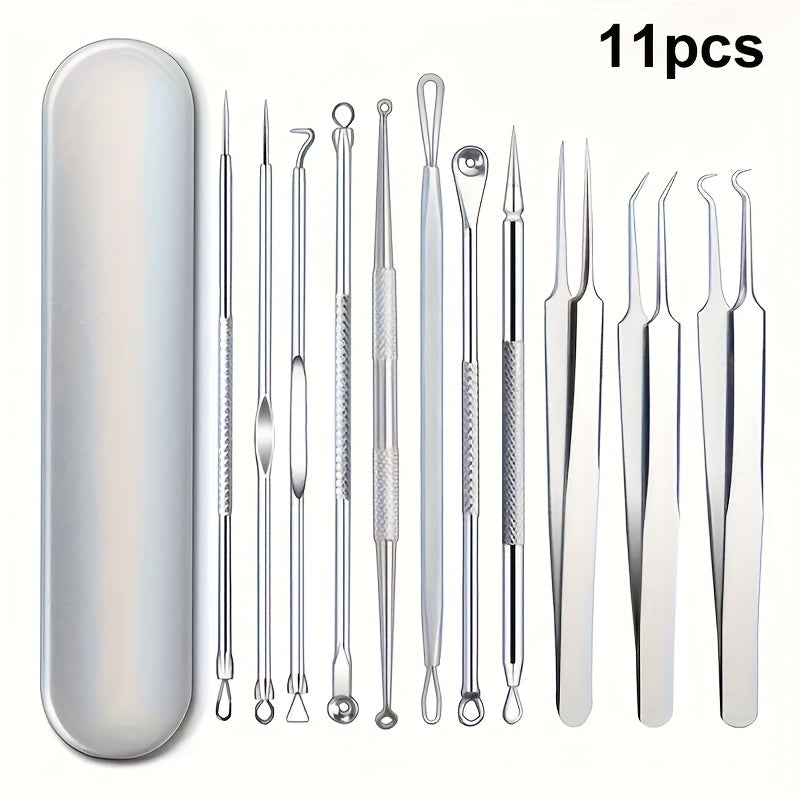 Blackhead Remover Tool Kit 11PCS Stainless Steel Pimple Popper Extractor - Professional for Bath Time, Home Spa and Personal 