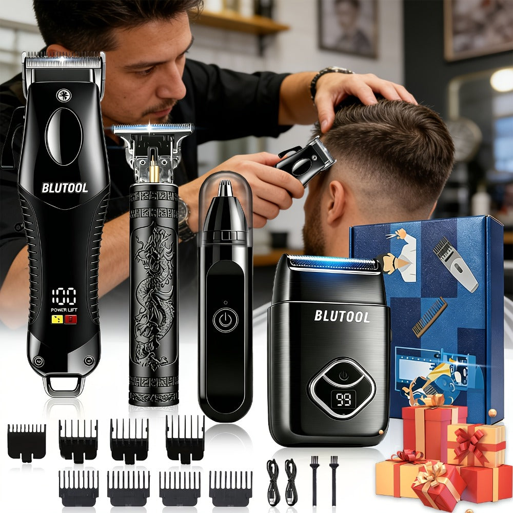 4-in-1 Cordless Grooming Kit for Men – Hair Clipper, Beard Trimmer, Electric Shaver & Nose Trimmer, Rechargeable Professional