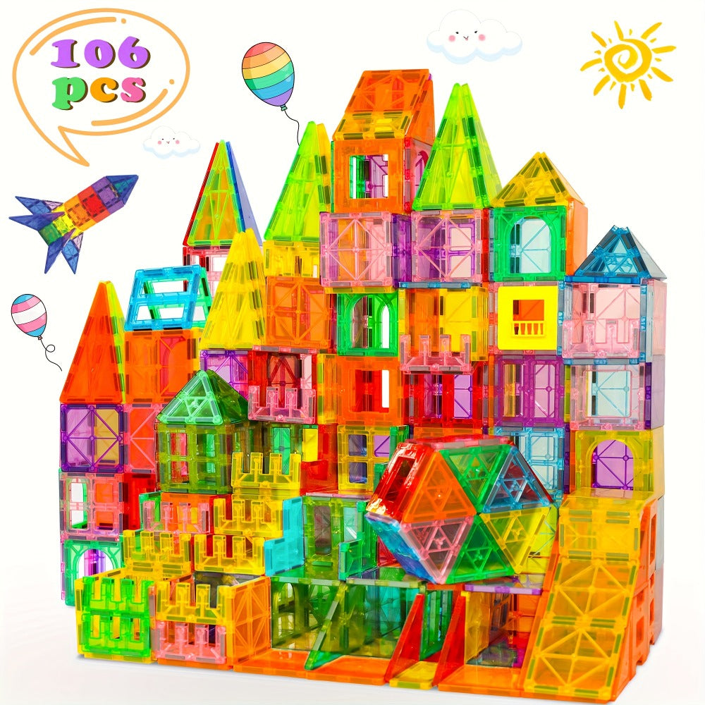 Magnetic Tiles Building Set for Kids 3 4 5 6 7 8 – 80 106 136 205pcs Clear 3D Magnet Building Blocks STEM Educational Toy Chi