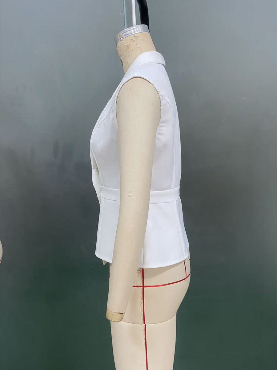 Solid Color Vest Straight-leg Trousers Suit For Women