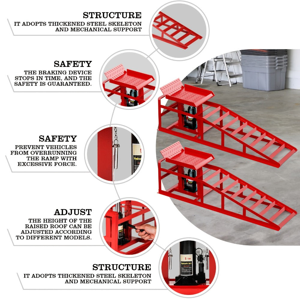 Hydraulic Car Ramps 2-Pack 10000 LB Heavy Duty Vehicle Lift Ramp Adjustable Height 9.84-14.96 Inch for Oil Change Undercarria