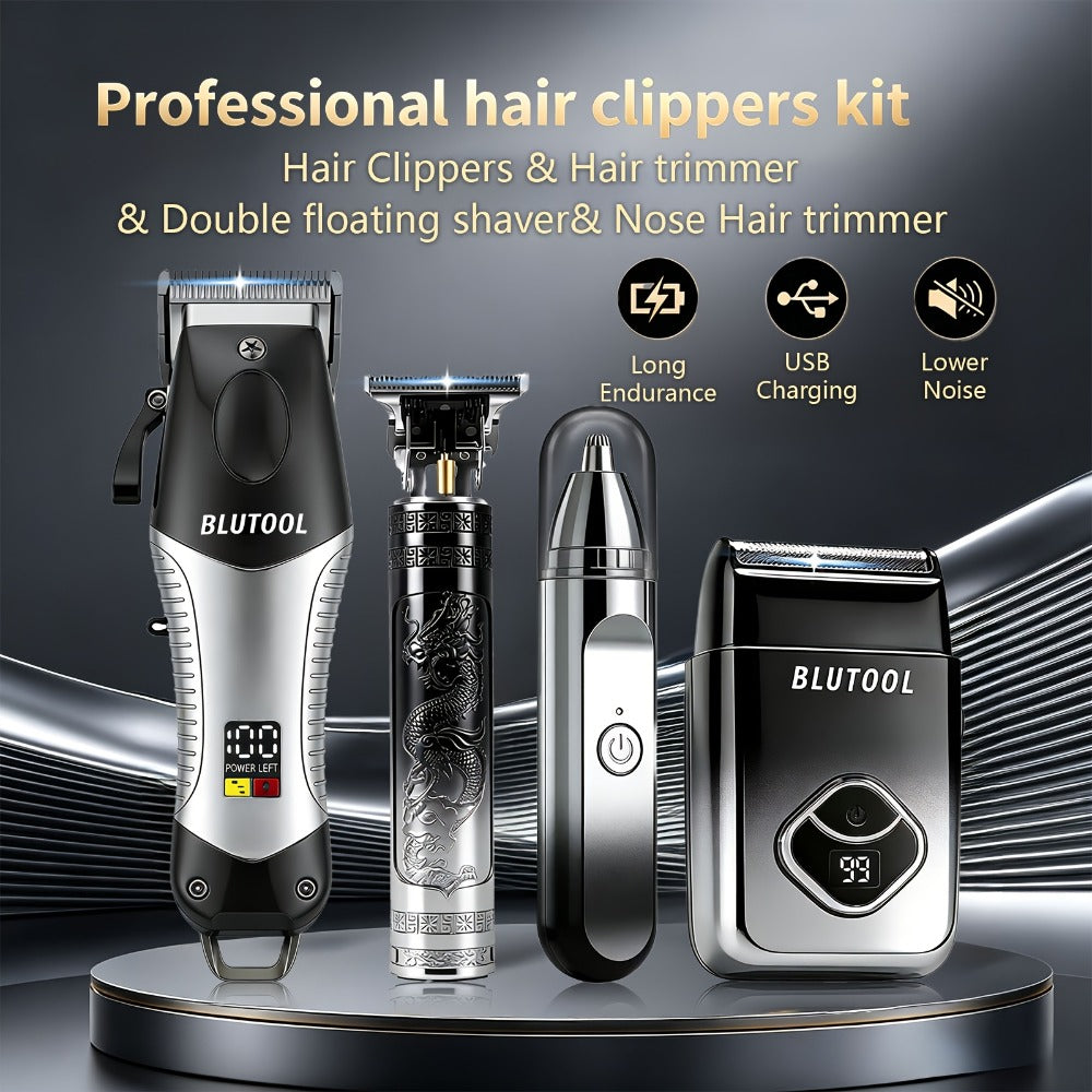 4-in-1 Cordless Grooming Kit for Men – Hair Clipper, Beard Trimmer, Electric Shaver & Nose Trimmer, Rechargeable Professional