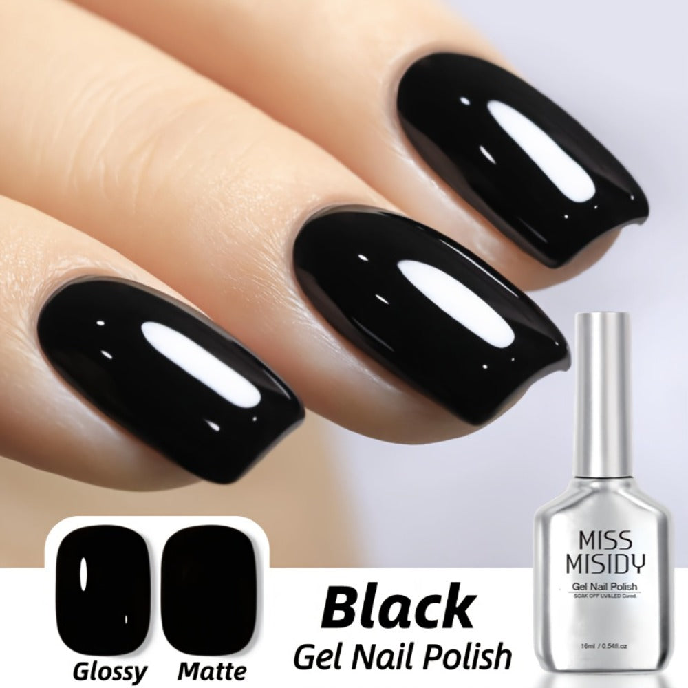 Gel Nail Polish – Odorless Black & White 0.54oz MISS MISIDY Soak-Off UV LED Durable High Gloss – Self-Leveling Easy Applicati
