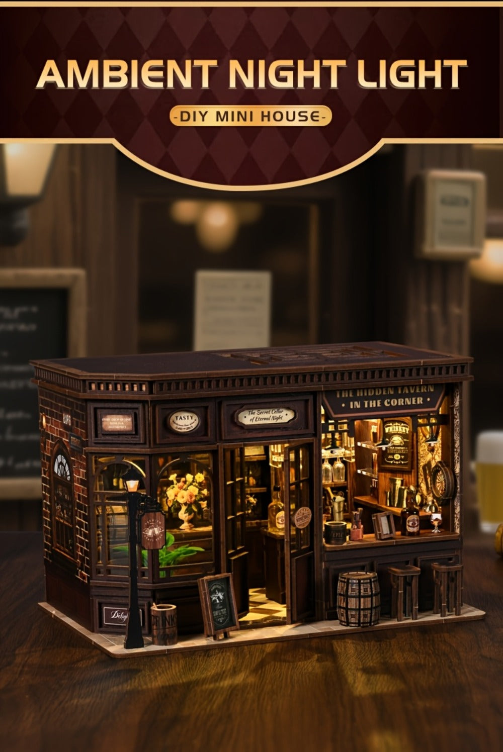 Corner Lounge Book Nook Kit with 327-Piece Tavern Storefront Scene, Illuminated Interior and Touch Switch — image 10