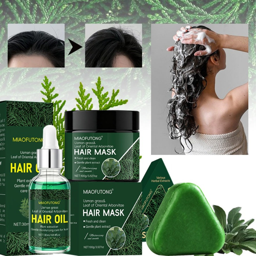Three-Piece Usman Grass Hair Care Kit with 120g Triangular Shampoo Bar, Oil and Mask Formats — image 11