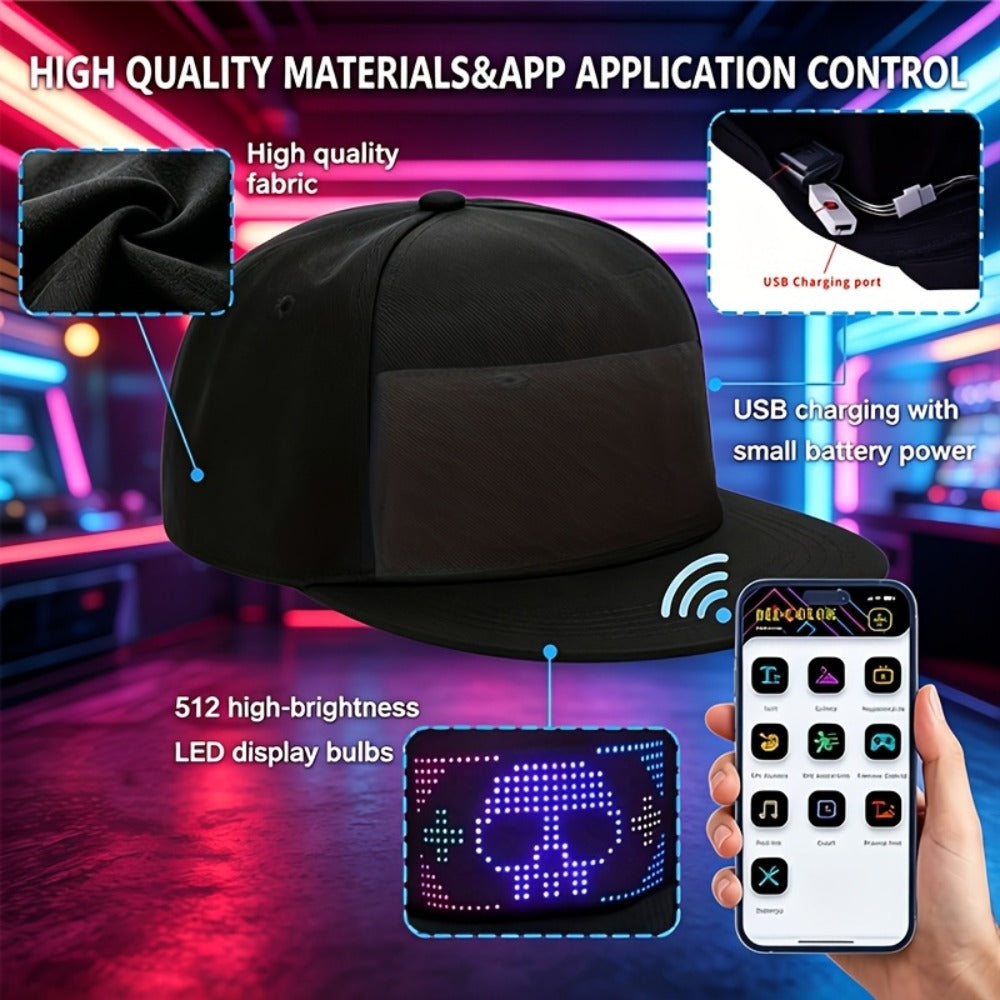 LED Party Hat App Controlled Programmable Light Up Hat, Custom Text Music Images for Rave Club Dance Halloween 4th of July Fe