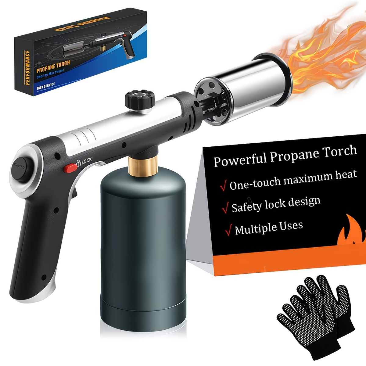 Handheld Propane or MAPP Torch with Trigger Ignition, Flame Control and Black or Golden Finish — image 10