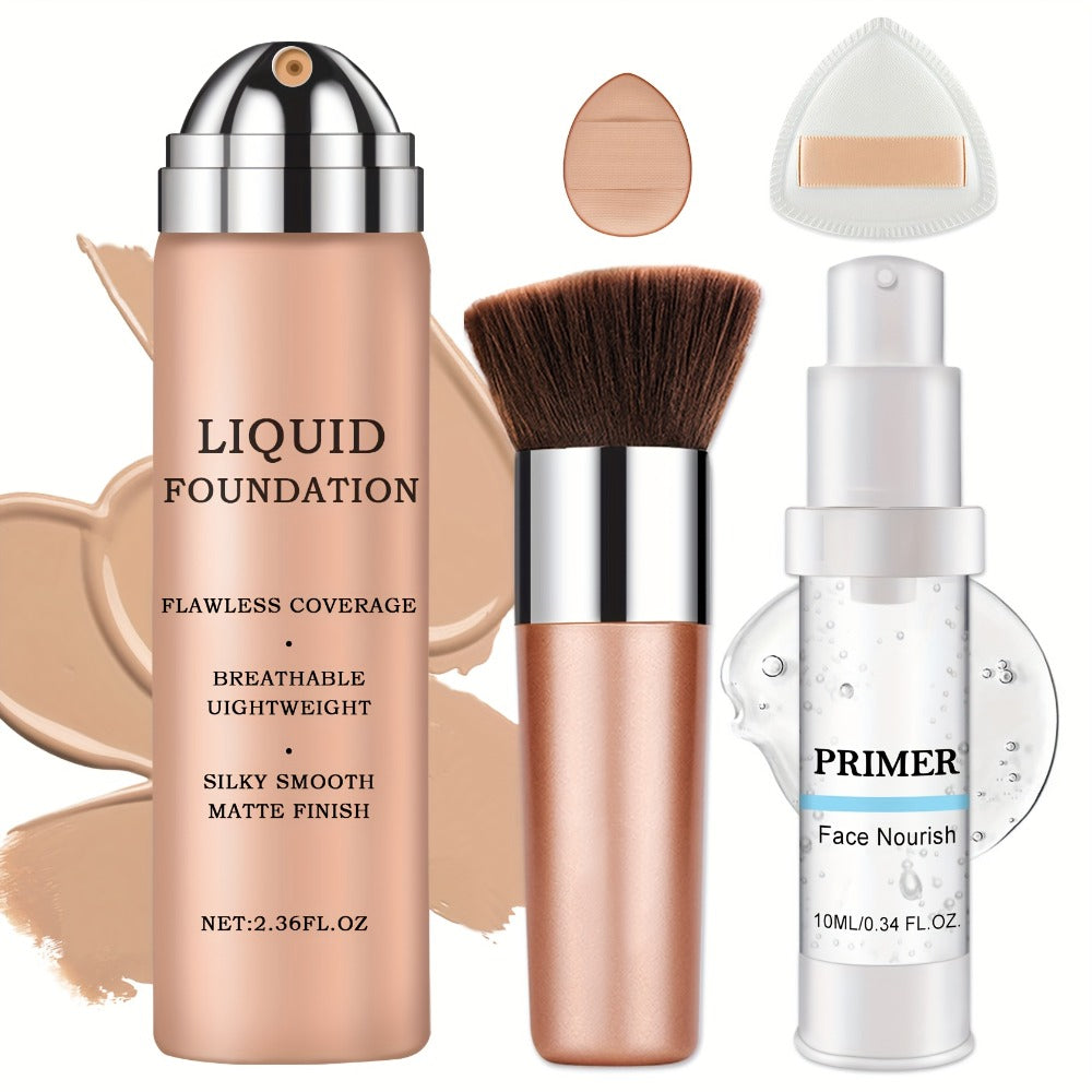 Three-Piece Spray Foundation, Face Primer and Brush Set with 70ml/40ml Bottles in Three Shades — image 4