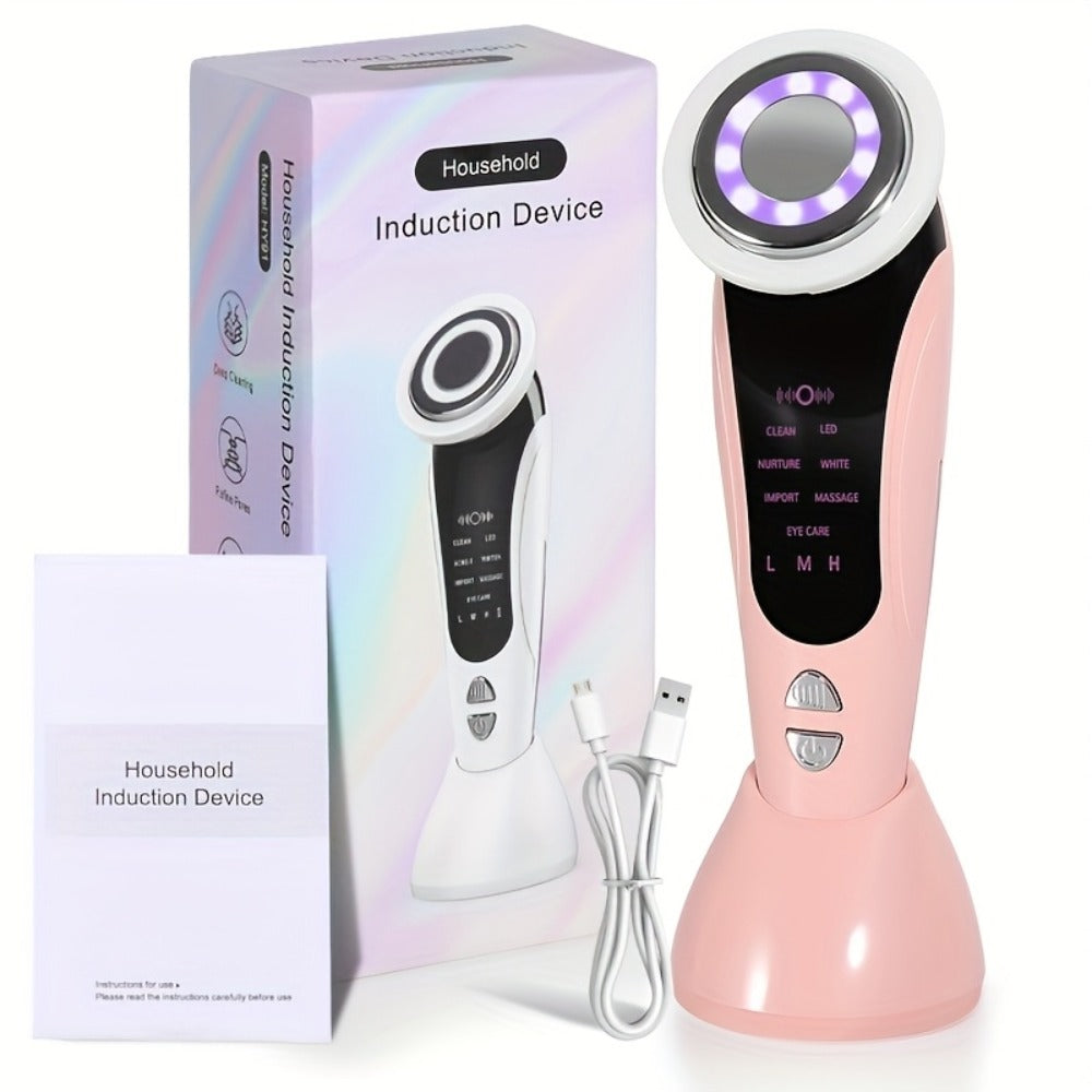 4-in-1 LED Face Neck Massager USB Powered Vibration Facial Lifting Device - Handle Portable Beauty Tool for Home or Salon Spa