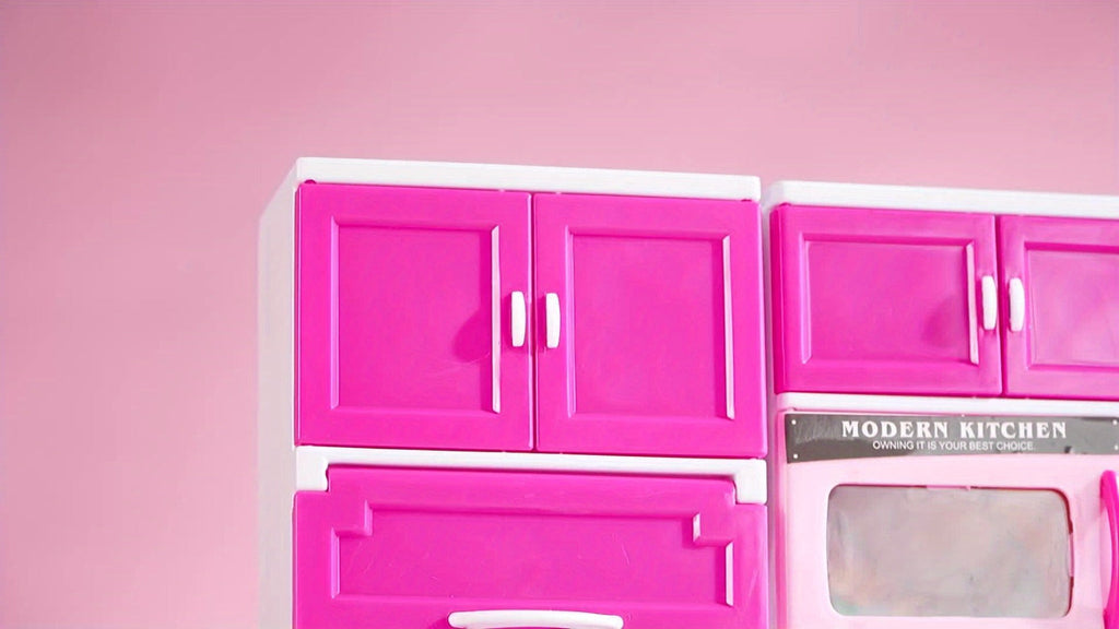 Pink Kitchen Toy Set 64pcs with Lights & Sounds, Mini Furniture Doll Playset for Girls, Pretend Play Kitchen Accessories — im