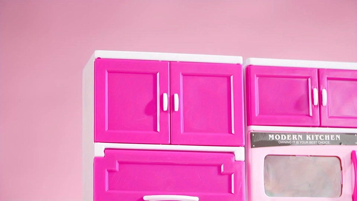 Pink Kitchen Toy Set 64pcs with Lights & Sounds, Mini Furniture Doll Playset for Girls, Pretend Play Kitchen Accessories — im