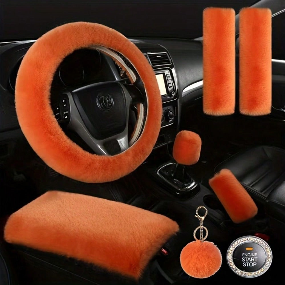 Plush Fluffy Steering Wheel Cover – Rex Rabbit Fur Texture, Universal Fit, 12 Colors (Black, Pink, Purple, Red & More) — imag