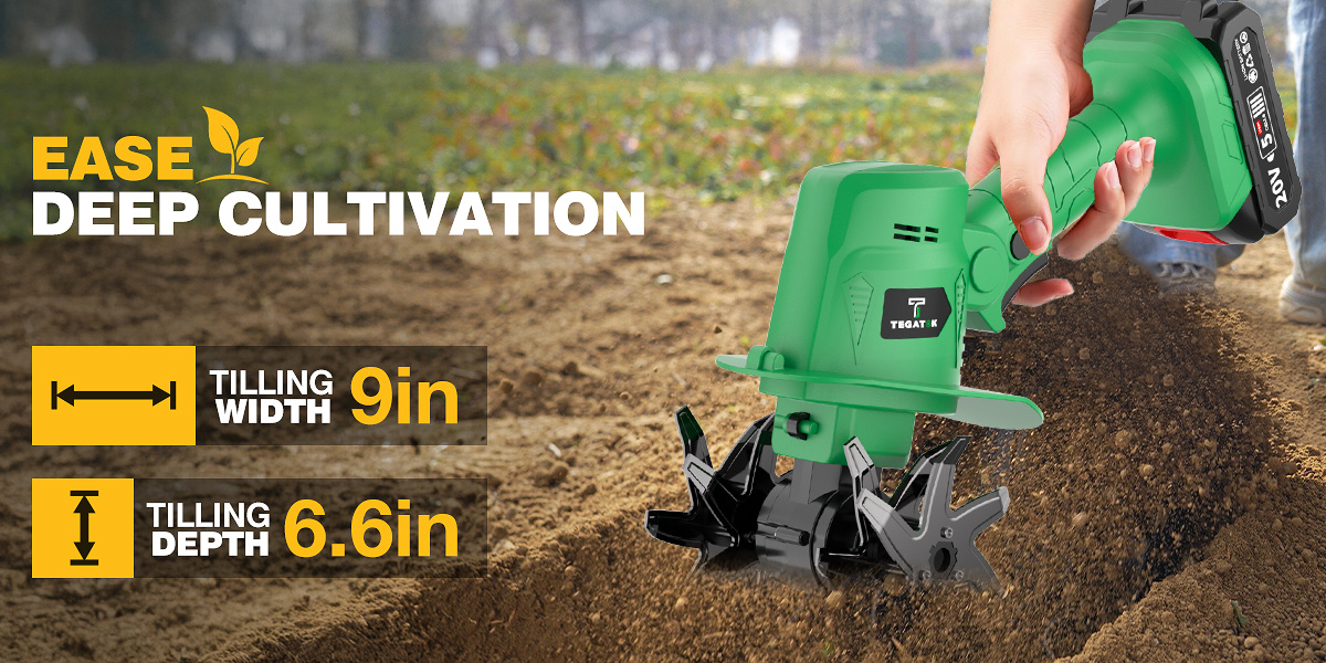 Cordless Electric Tiller 20V Handheld - 9-Inch 235RPM Garden Cultivator with Handle, Metal Soil Tiller for Weeding — image 12