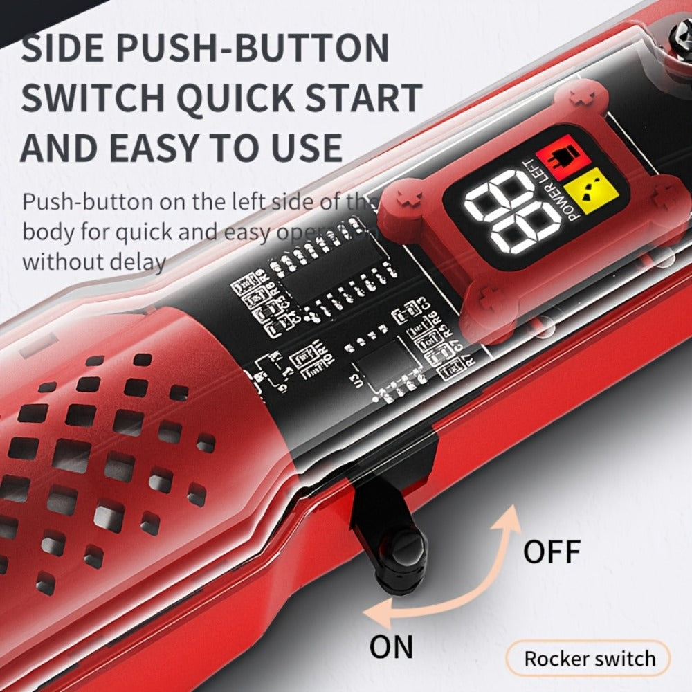 Transparent Electric Hair Clipper with Digital Display, Four Guide Combs, Grooming Tools and Red, Black or Blue Finish — imag