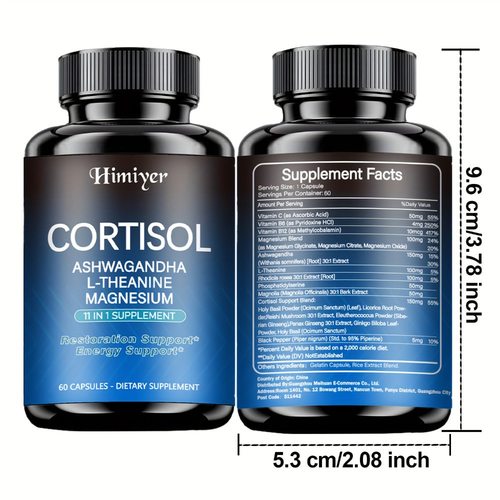 Rhodiola Ashwagandha Stress Capsules with L-Theanine & Magnesium, Cortisol Balance, Deep Sleep & Mood Support Supplement for 