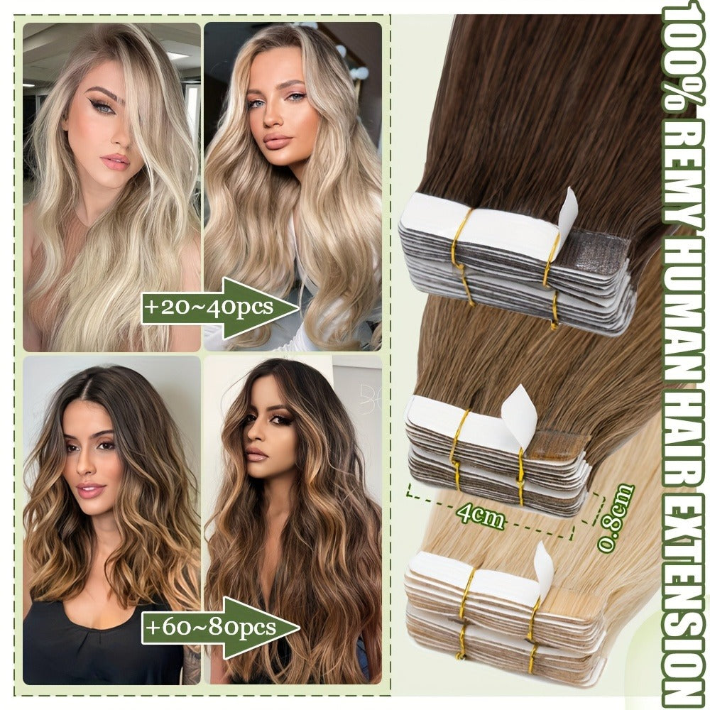 Hair Extensions Straight Brazilian Remy Human Hair Tape-In Set with 10 Pieces, 12–24-Inch Lengths and 11 Colors — image 12