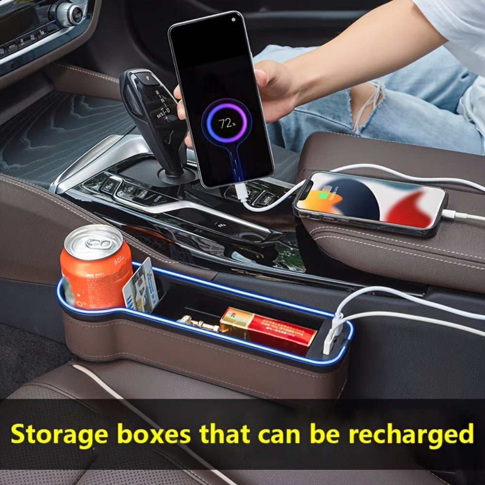 Black Lighted Seat-Gap Car Organizer with Phone Slot, USB Ports and Driver, Passenger or Pair Options — image 8