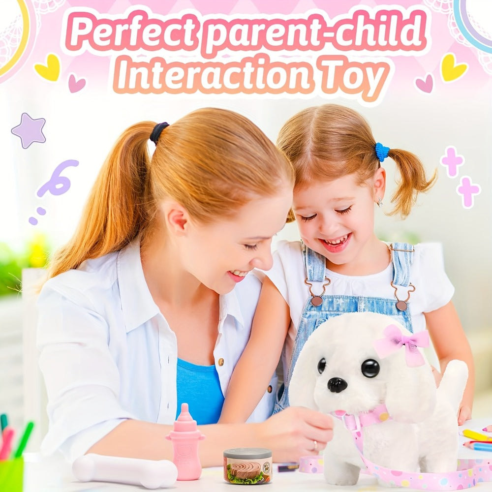 Plush Toy White Electronic Puppy with Walking, Barking, Tail-Wagging Action, Leash and Bow — image 4