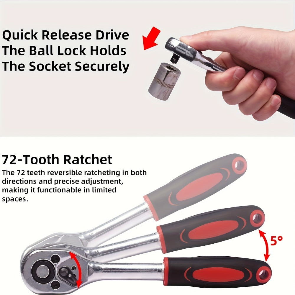 Ratchet Socket Wrench Set 50 & 55-Piece – Professional Boxed Tool Kit for Auto, Bicycle & Machinery Maintenance Racing-Grade 